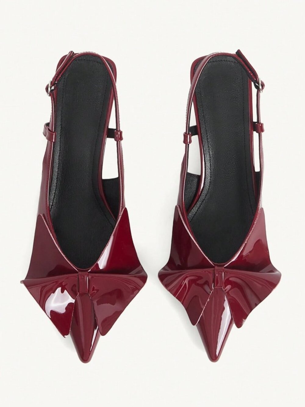 Burgundy Elegant Women's Pointed Patent Leather Slingback Kitten Heel Shoes